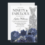 Navy Flowers & Silver Diamond Dress 90th Birthday Kaart<br><div class="desc">Navy Flowers & Silver Diamond Dress 90th Birthday Party Invite Bekijk passend collectie in Niche en Nest Store</div>