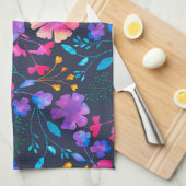 Navy Fluro Floral Botanical Kitchen Tea Towel Theedoek (Quarter Fold)
