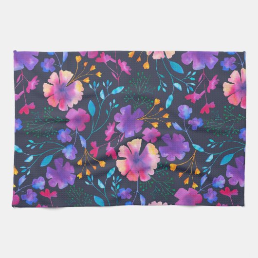 Navy Fluro Floral Botanical Kitchen Tea Towel Theedoek (Horizontaal)