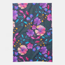 Navy Fluro Floral Botanical Kitchen Tea Towel Theedoek