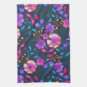 Navy Fluro Floral Botanical Kitchen Tea Towel Theedoek