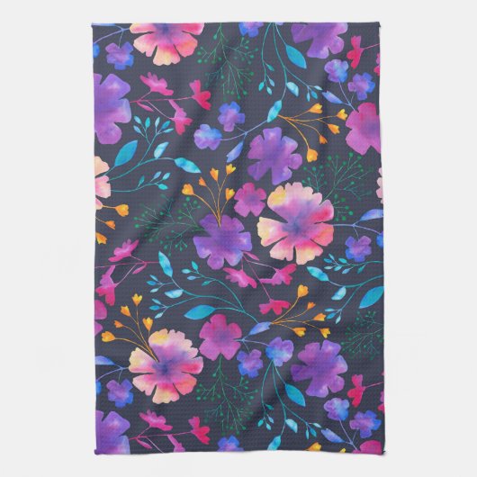 Navy Fluro Floral Botanical Kitchen Tea Towel Theedoek (Verticaal)