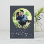 NAVY FOLIAGE WATERVERF FOTO OVERLAY WEDDING KAART (Staand voorkant)