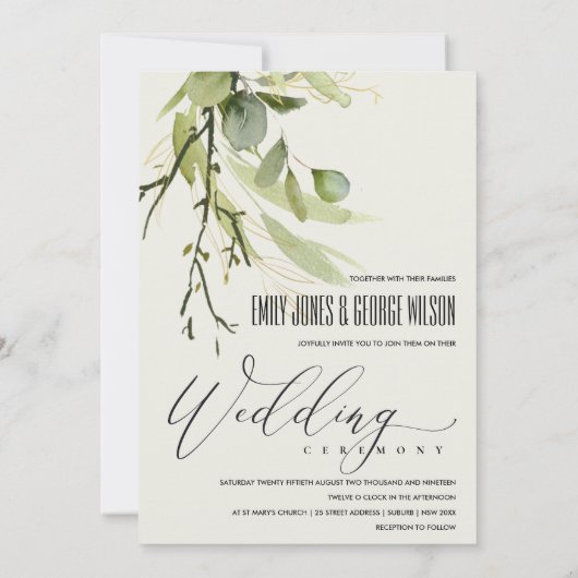 NAVY FOLIAGE WATERVERF FOTO OVERLAY WEDDING KAART (Achterkant)