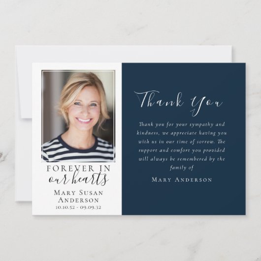 Navy Forever in Our Hearts Photo Funeral Bedankkaart (Voorkant)
