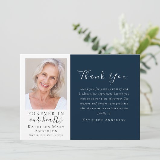 Navy Forever in Our Hearts Photo Funeral Bedankkaart (Staand voorkant)