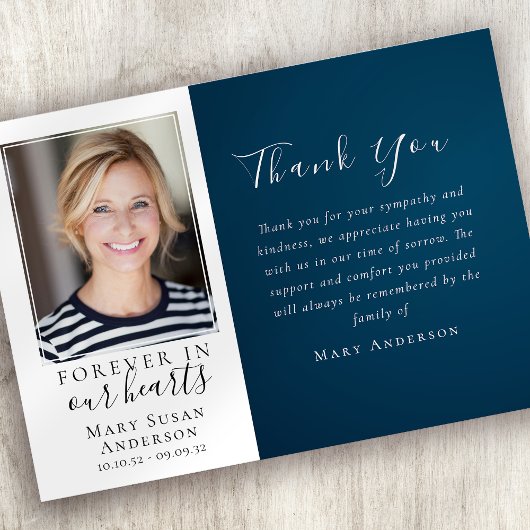 Navy Forever in Our Hearts Photo Funeral Bedankkaart