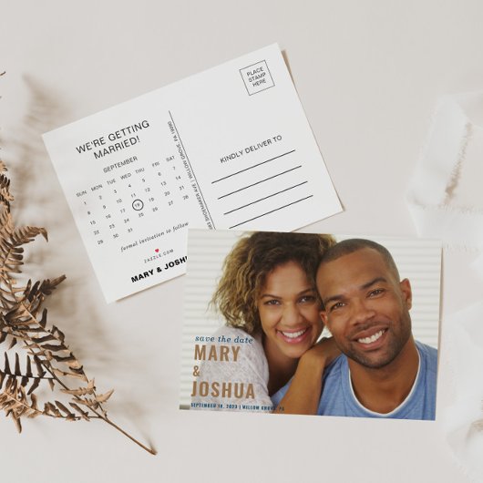 Navy Foto Bruiloft Save the Date Kalender Aankondigingskaart