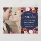 Navy foto Marsala Blush Peony Save The Date Cards Aankondigingskaart (Voorkant)