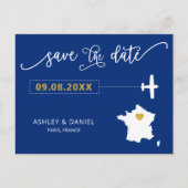 Navy France Wedding Save the Date Map Briefkaart (Voorkant)