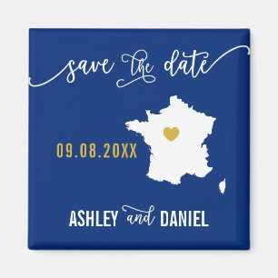 Navy France Wedding Save the Date Map Magneet