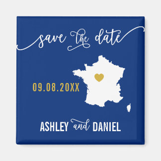 Navy France Wedding Save the Date Map Magneet
