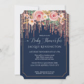 Navy Fringe Roos Gold Blush Pink Floral Shower Kaart (Voorkant)