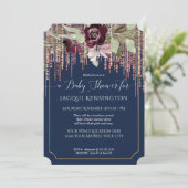 Navy Fringe Roos Gold Burgundy Floral Baby shower Kaart (Staand voorkant)
