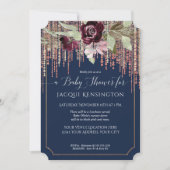 Navy Fringe Roos Gold Burgundy Floral Baby shower Kaart (Voorkant)
