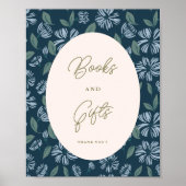 Navy Frost Bloom Floral Baby shower Custom Sign Poster (Voorkant)