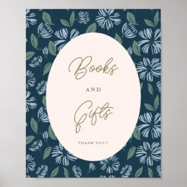 Navy Frost Bloom Floral Baby shower Custom Sign Poster