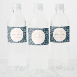 Navy Frost Bloom Floral Baby shower Custom Waterfles Etiket