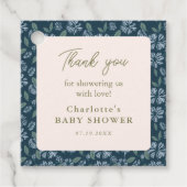 Navy Frost Bloom Floral Baby shower Dank u Bedankjes Labels (Voorkant)