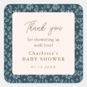 Navy Frost Bloom Floral Baby shower Dank u Vierkante Sticker (Voorkant)