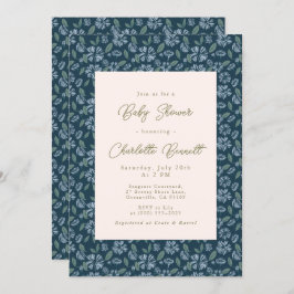 Navy Frost Bloom Floral Baby shower Kaart