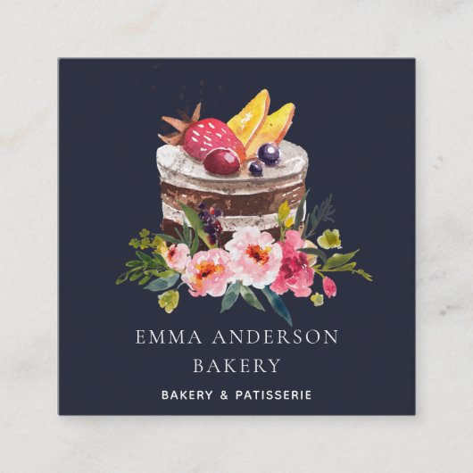 NAVY FRUIT FLORAL CAKE PATISSERIE CUPCAKE BAKERY VIERKANTE VISITEKAARTJE (Voorkant)