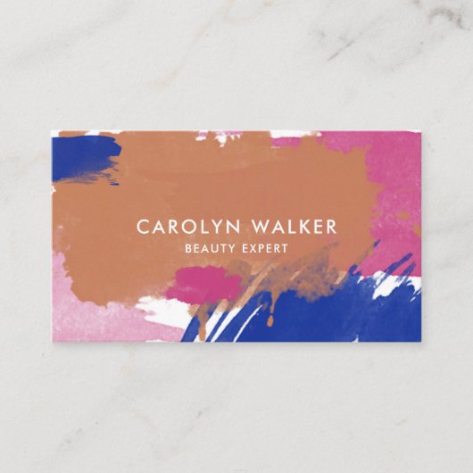 Navy & Fuchsia - Abstracte Waterverf Visitekaartje (Voorkant)