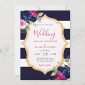 Navy & Fuchsia Floral Wedding Kaart (Voorkant)