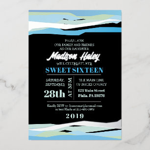 Navy Fuchsia Sweet Sixteen 16 Invitation Silver Folie Uitnodiging