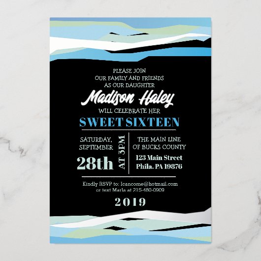 Navy Fuchsia Sweet Sixteen 16 Invitation Silver Folie Uitnodiging (Voorkant)
