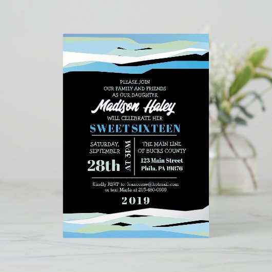 Navy Fuchsia Sweet Sixteen 16 Invitation Silver Folie Uitnodiging (Staand Voorkant)