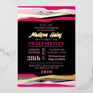 Navy Fuchsia Sweet Sixteen 16 Uitnodiging Rose Gou