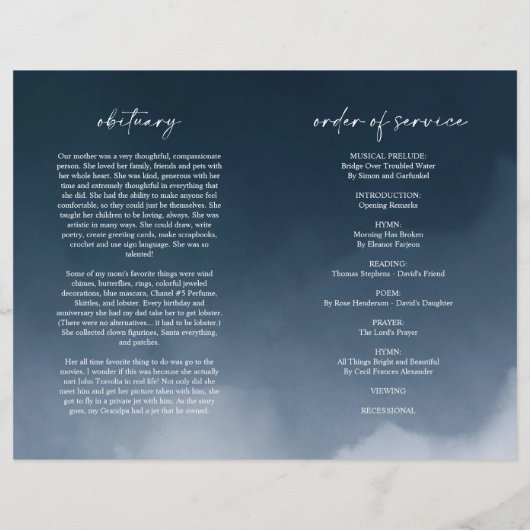 Navy Funeral Order of Service Gevouwen Programma (Achterkant)