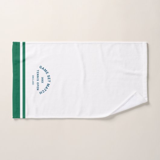 Navy Game Set Match Crest Green Stripe Tennis Handdoek (Handdoek)