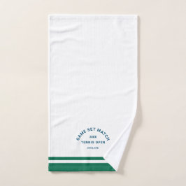 Navy Game Set Match Crest Green Stripe Tennis Handdoek