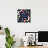 NAVY GEEL BLUSH BURGUNDY FLORALE BRUILOFTSSHOWER F POSTER (Thuiskantoor)