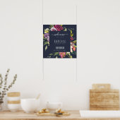 NAVY GEEL BLUSH BURGUNDY FLORALE BRUILOFTSSHOWER F POSTER (Keuken)