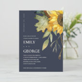 NAVY GEEL SUNFLOWER FLORAL COUPLE SHOWER KAART (Staand voorkant)