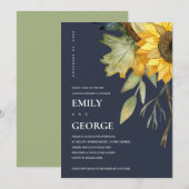 NAVY GEEL SUNFLOWER FLORAL COUPLE SHOWER KAART (Voorkant / Achterkant)