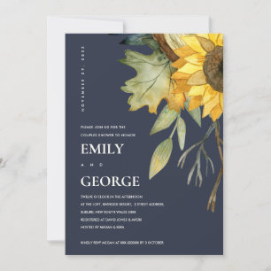 NAVY GEEL SUNFLOWER FLORAL COUPLE SHOWER KAART