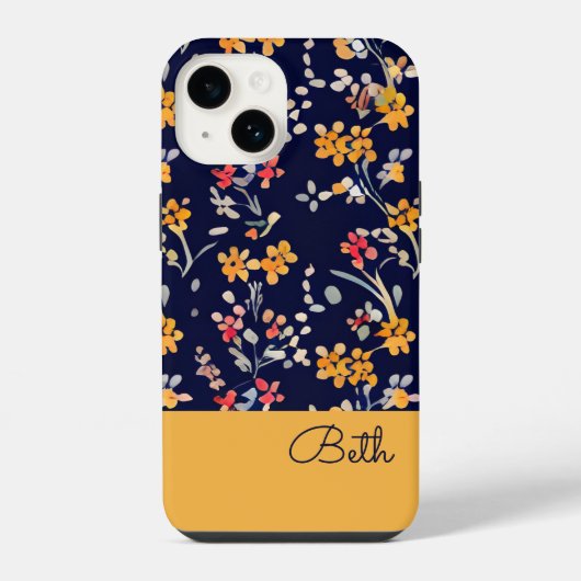 Navy Geel Wilde Bloem iPhone Hoesje (Achterkant)