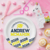 Navy, geel & wit gepersonaliseerd Afstuderen Papieren Bordje (Feest)