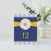 Navy, Geel, Witte Polka Dot Daisy Tafel Kaarten (Staand voorkant)