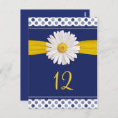Navy, Geel, Witte Polka Dot Daisy Tafel Kaarten (Voorkant / Achterkant)