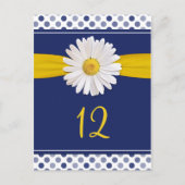 Navy, Geel, Witte Polka Dot Daisy Tafel Kaarten (Voorkant)
