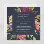 NAVY GELE BLUSH BURGUNDY BLOEMEN BRUIDSBOS KAART (Voorkant / Achterkant)