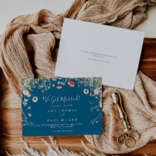 Navy Gelukzalige Boho Wildbloem Elopement Aankondiging