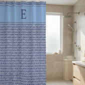 Navy Geometric Chevron Monogram Design Douchegordijn