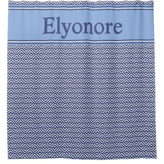 Navy Geometric Chevron Name Design Douchegordijn (Voorkant)