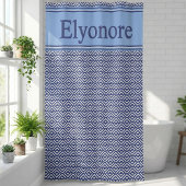 Navy Geometric Chevron Name Design Douchegordijn